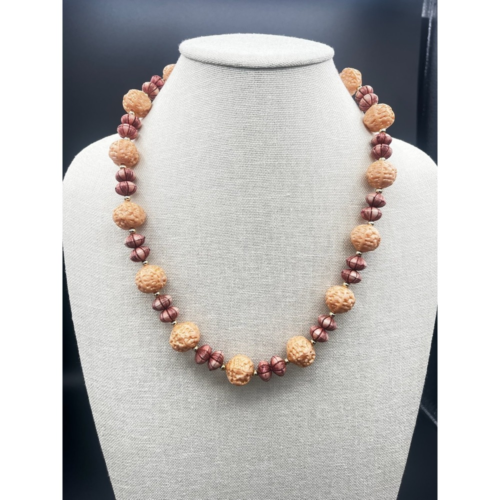 Vintage Chunky Peach &‎ Maroon Beaded Statement Necklace Y2K Boho